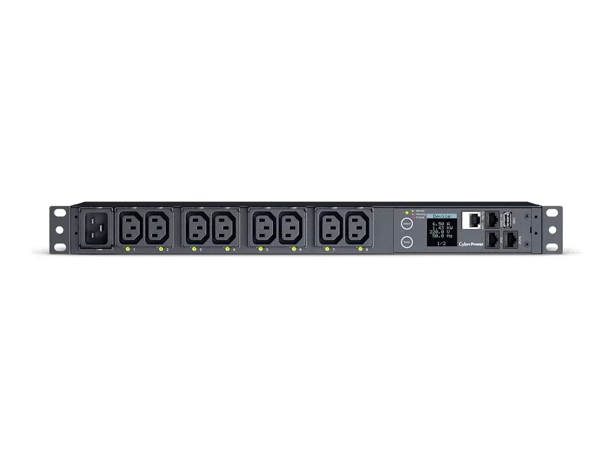 CYBERPOWER Keičiamasis PDU41005230V/20A 1U 8x IEC-320 išėjimo tinklo jungtis "PowerPanel Center" programinė įranga
