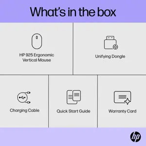 HP 925 Ergonomic Vertical Mouse, Right-hand, Vertical design, RF Wireless + Bluetooth, 4000 DPI, Black