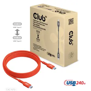 CLUB3D USB2 Type-C Bi-Directional Cable, Data 480Mb,PD 240W(48V/5A) EPR M/M 2m, 2 m, USB C, USB C, USB4 Gen 2x2, Red
