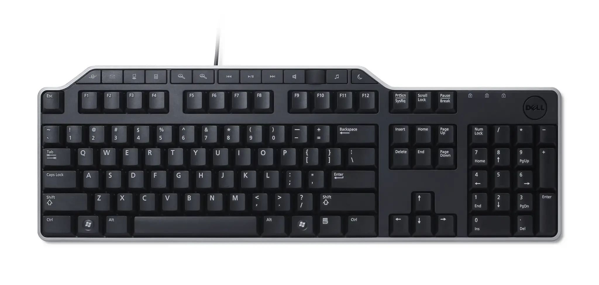 Klaviatūra : rusiška (QWERTY) "Dell KB-522" laidinė verslo multimedijos USB klaviatūra, juoda (rinkinys), skirta "Windows 8