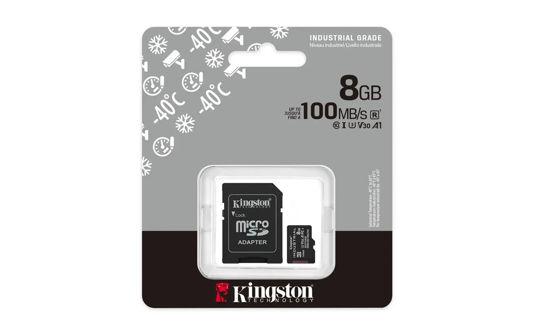 KINGSTON 8GB microSDHC Industrial C10 A1 pSLC kortelė + SD adapteris