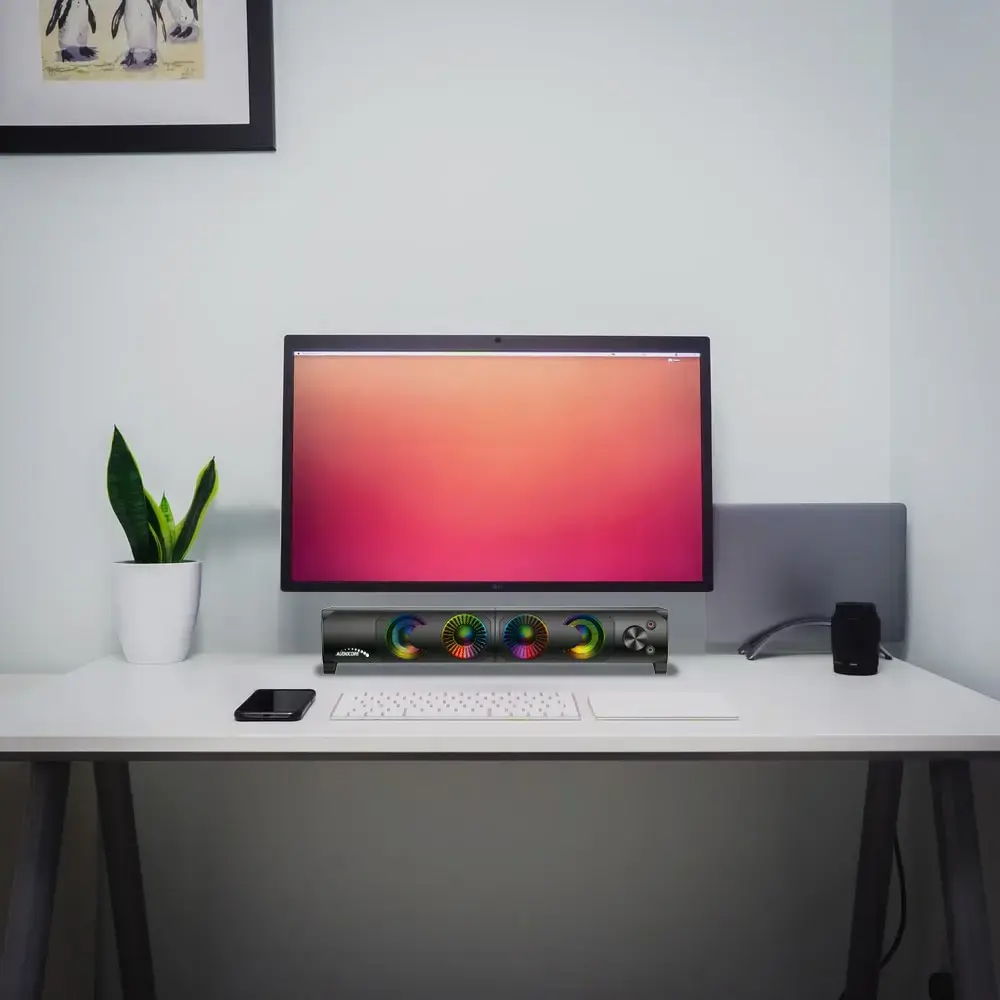 2 in 1 kompiuterio garsiakalbis Soundbar Kompiuterio RGB LED apšvietimas Stereo žaidimų USB 2 x 3W AUX 3,5 mm