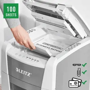 "Leitz IQ Autofeed Small Office 100" automatinis popieriaus smulkintuvas P4, kryžminis smulkinimas, 22 cm, 4 x 30 mm, 34 L, Touch, 8 lapai