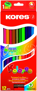Tribriauniai dvigubi spalvoti pieštukai KORES KOLORES DUO, 12 vnt.
