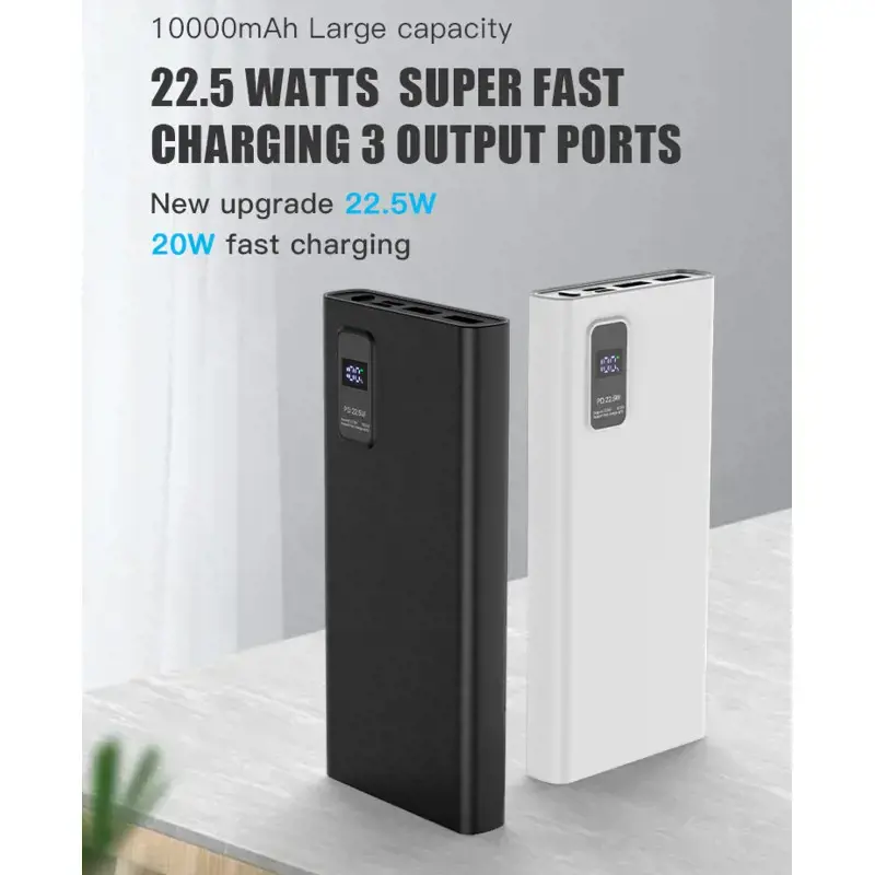 Plokštelės maitinimo bankas 10000mAh PD QC LED, juodos spalvos