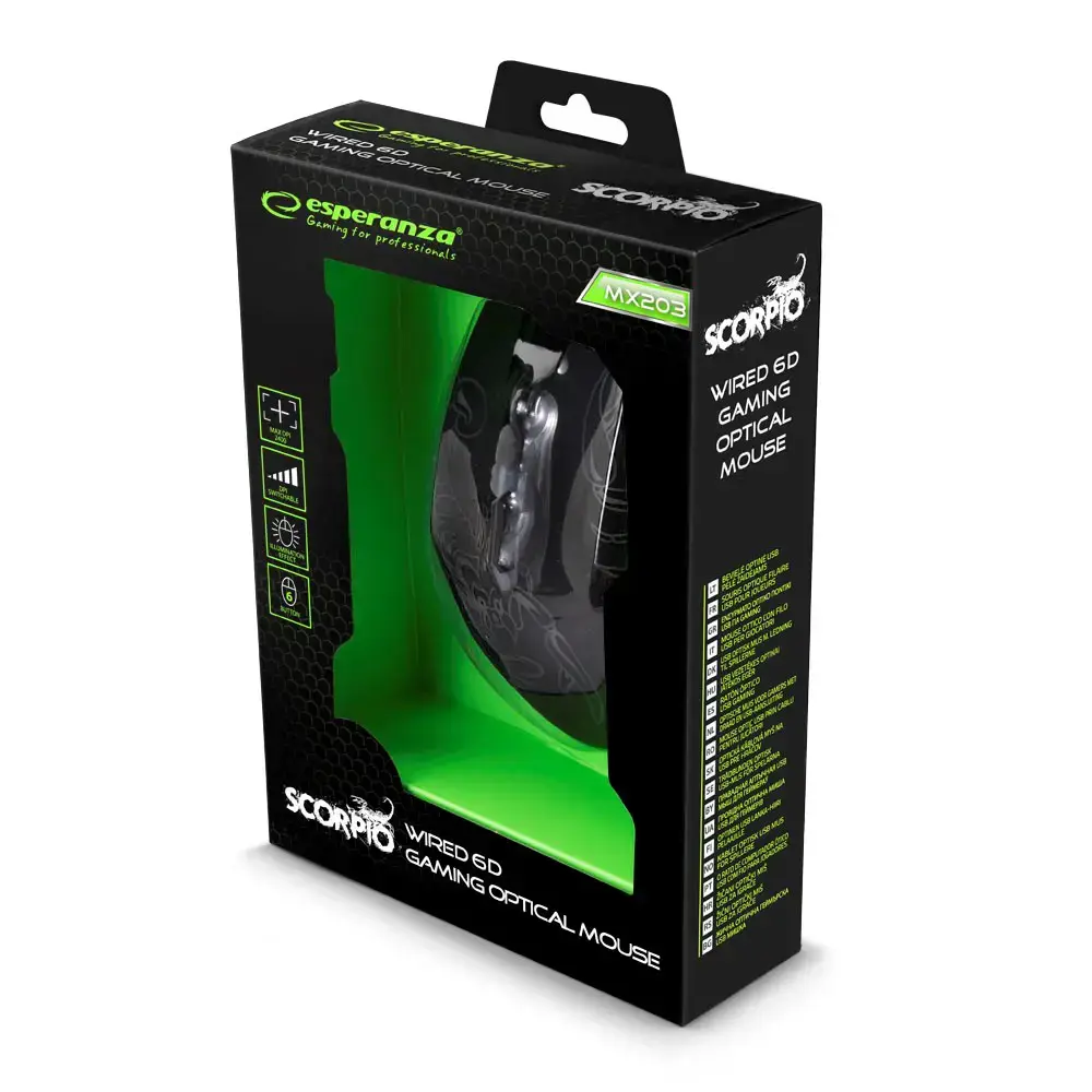 ESPERANZA EGM203B WIRED MOUSE FOR GAMERS 6D OPT. USB MX203 SCORPIO