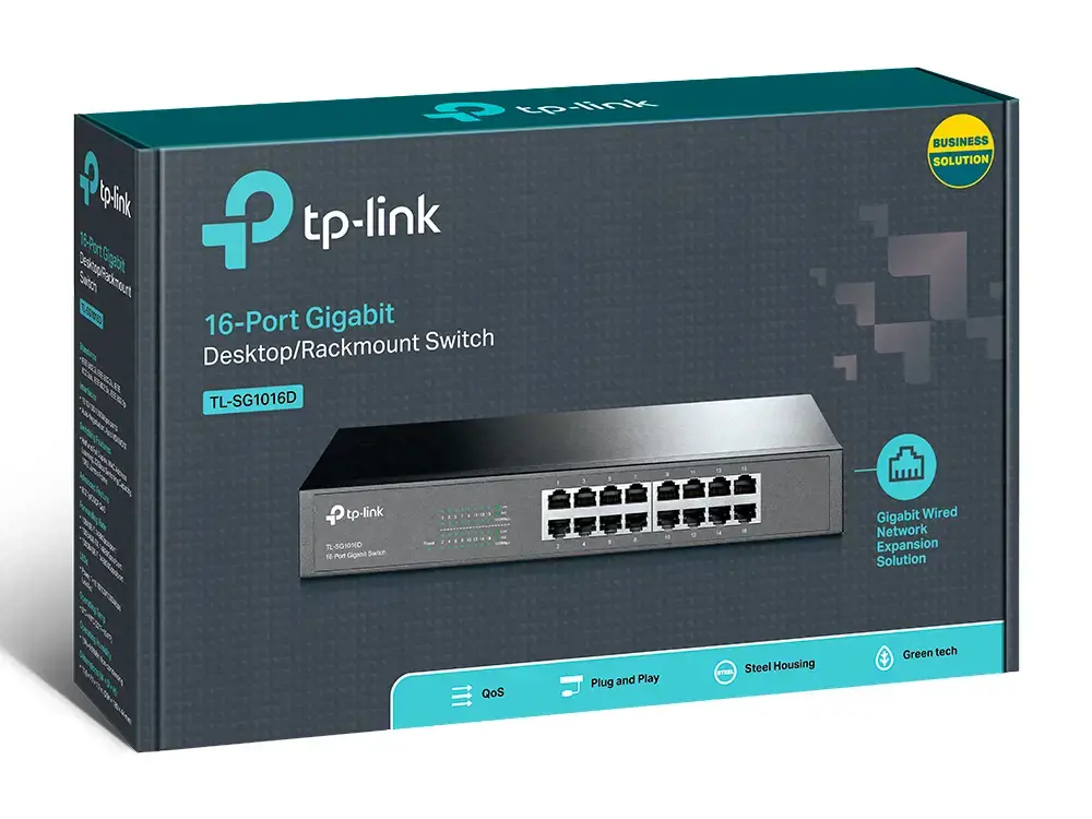 "TP-Link" 16 prievadų "Gigabit" tinklo komutatorius, nevaldomas, "Gigabit Ethernet" (10/100/1000), dvipusis duomenų perdavimas, montuojamas į stovą