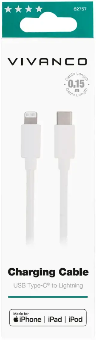 "Vivanco" laidas "Lightning" - USB-C 15 cm, baltas (62757)