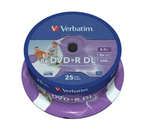 VERBATIM 25x DVD+R DL 8,5GB 8x Spindel platus spausdinamasis paviršius