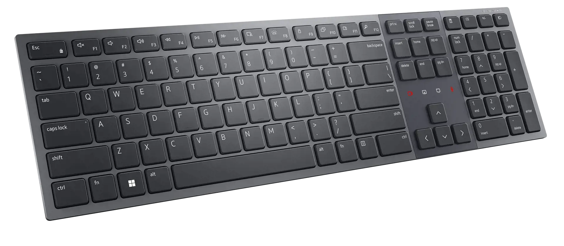 DELL KB900, pilno dydžio (100 %), RF belaidis ryšys + "Bluetooth", žirklinis klavišų jungiklis, QWERTY, grafito spalvos