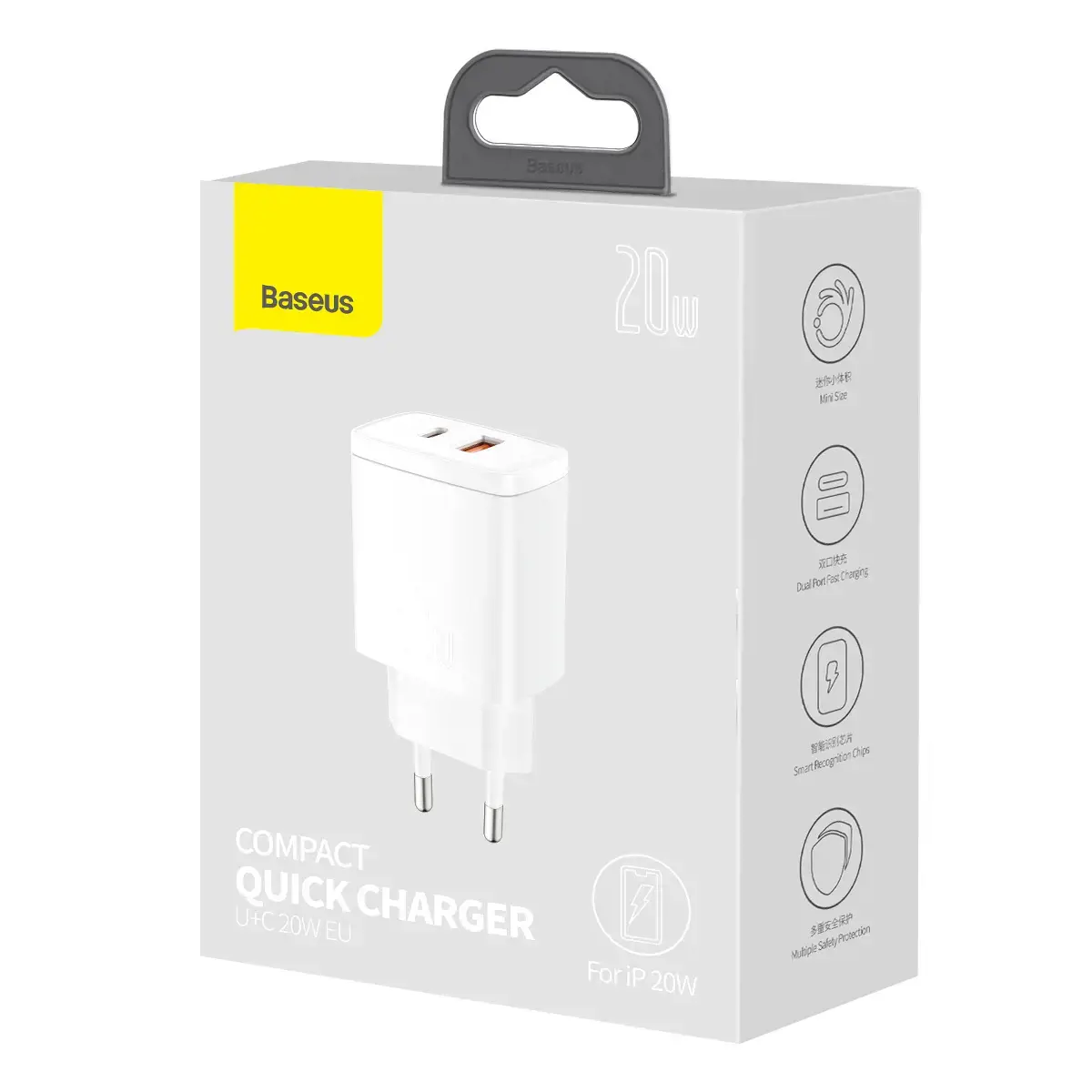 Baseus Compact quick charger USB Type C | USB 20 W 3 A Power Delivery Quick Charge 3.0 white (CCXJ-B02)