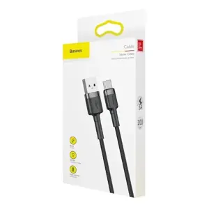 Kabelis BASEUS USB - USB C, 1.0m, 3.0A, QC3.0 su nailoniniu šarvu Cafule pilkas/juodas