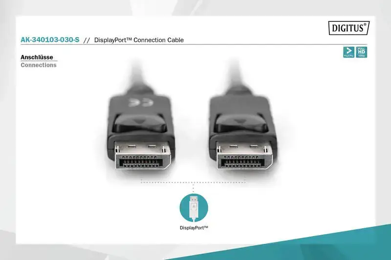 DIGITUS 50 x DisplayPort kabelis DP St/St 3,0 m, m/look DP 1.1a konform UL sw