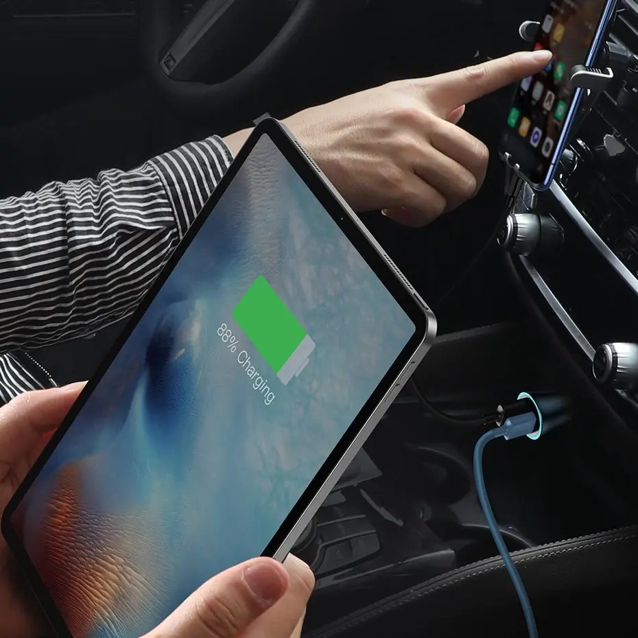 "Baseus Golden Contactor Pro" automobilinis įkroviklis, USB + USB-C, QC4.0+, PD, SCP, 40 W (tamsiai pilkas) su C tipo ir iP 1 m ilgio kabeliu, juodas