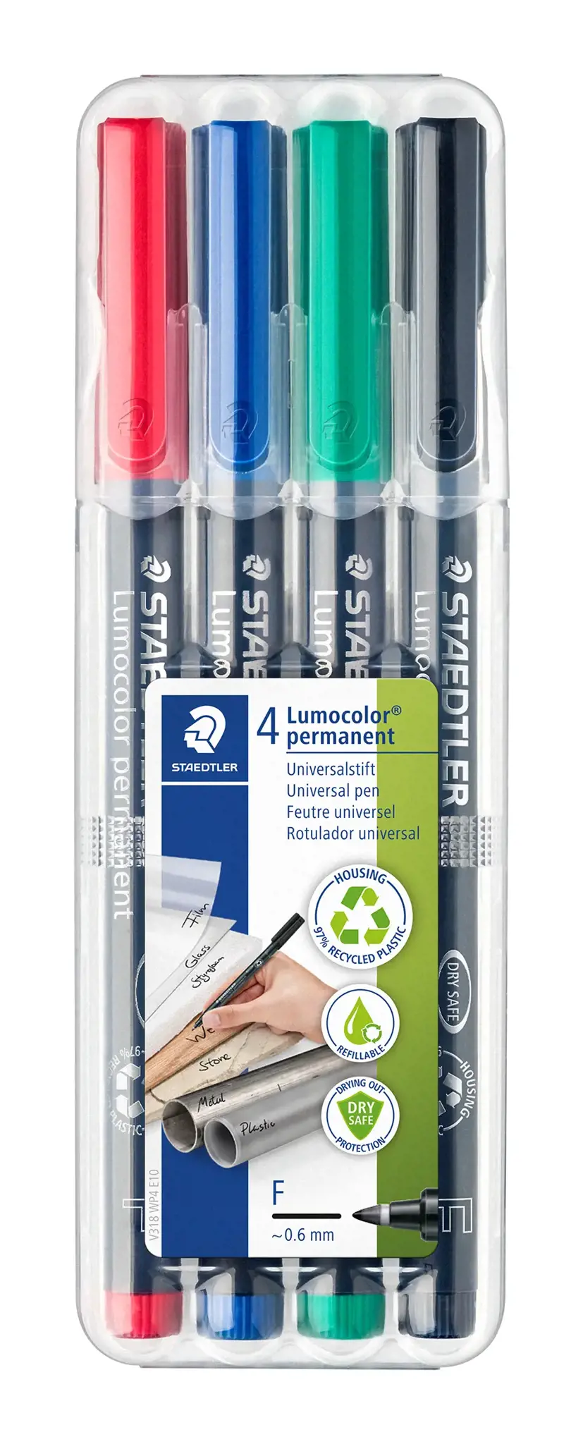 Permanentinis žymeklis  STAEDTLER LUMOCOLOR 318F, 0.6 mm, 4 spalvų rinkinys
