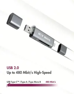 ICY BOX IB-CR200-C, MicroSD (TransFlash), SD, juoda, 480 Mbps, aliuminis, plastikas, 128 GB, USB 2.0