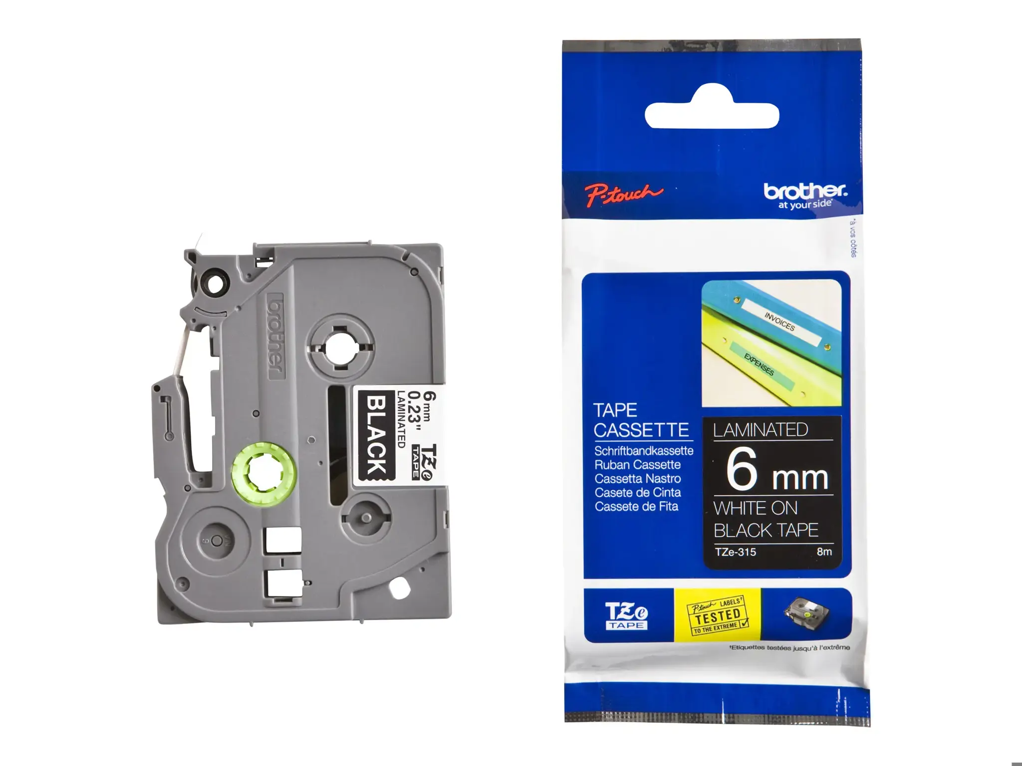 Brother laminuota juosta 6 mm, balta ant juodos spalvos, TZe, pilka, terminis perkėlimas, Brother, PT-1280HK, PT-1280SN, PT-1280KT, PT-D200HK, PT-1100SN, PT-1100KT, PT-2100VP, PT-2730, PT-7600,...