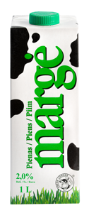 Pienas MARGĖ 2% riebumo,  1 l