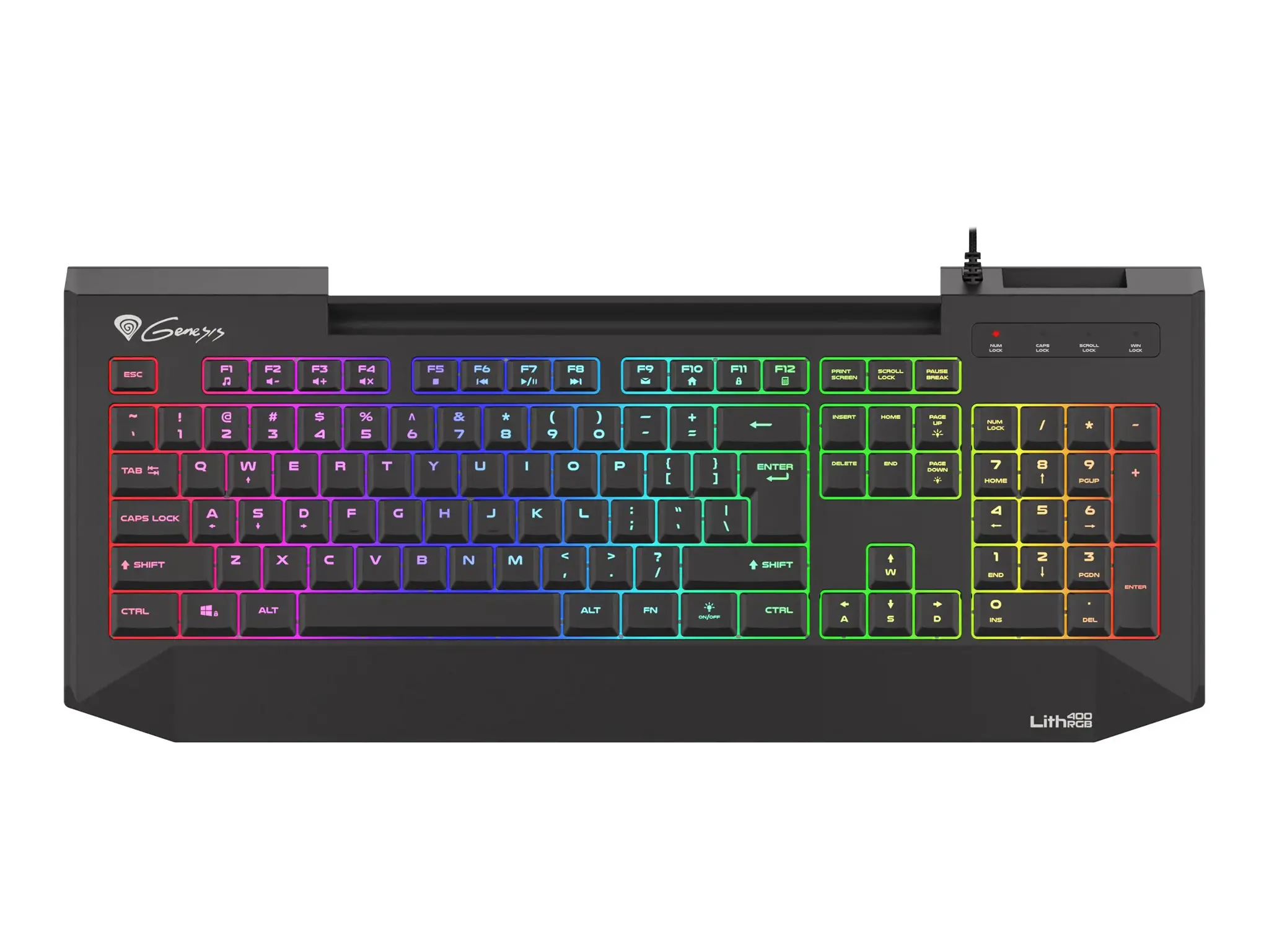 NATEC Genesis žaidimų klaviatūra Lith 400 RGB JAV išdėstymo apšvietimas X-Scissor slim