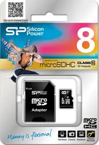 SILICONPOW SP008GBSTH010V10SP Silicon Power atminties kortelė Micro SDHC 8GB Class 10 + adapteris