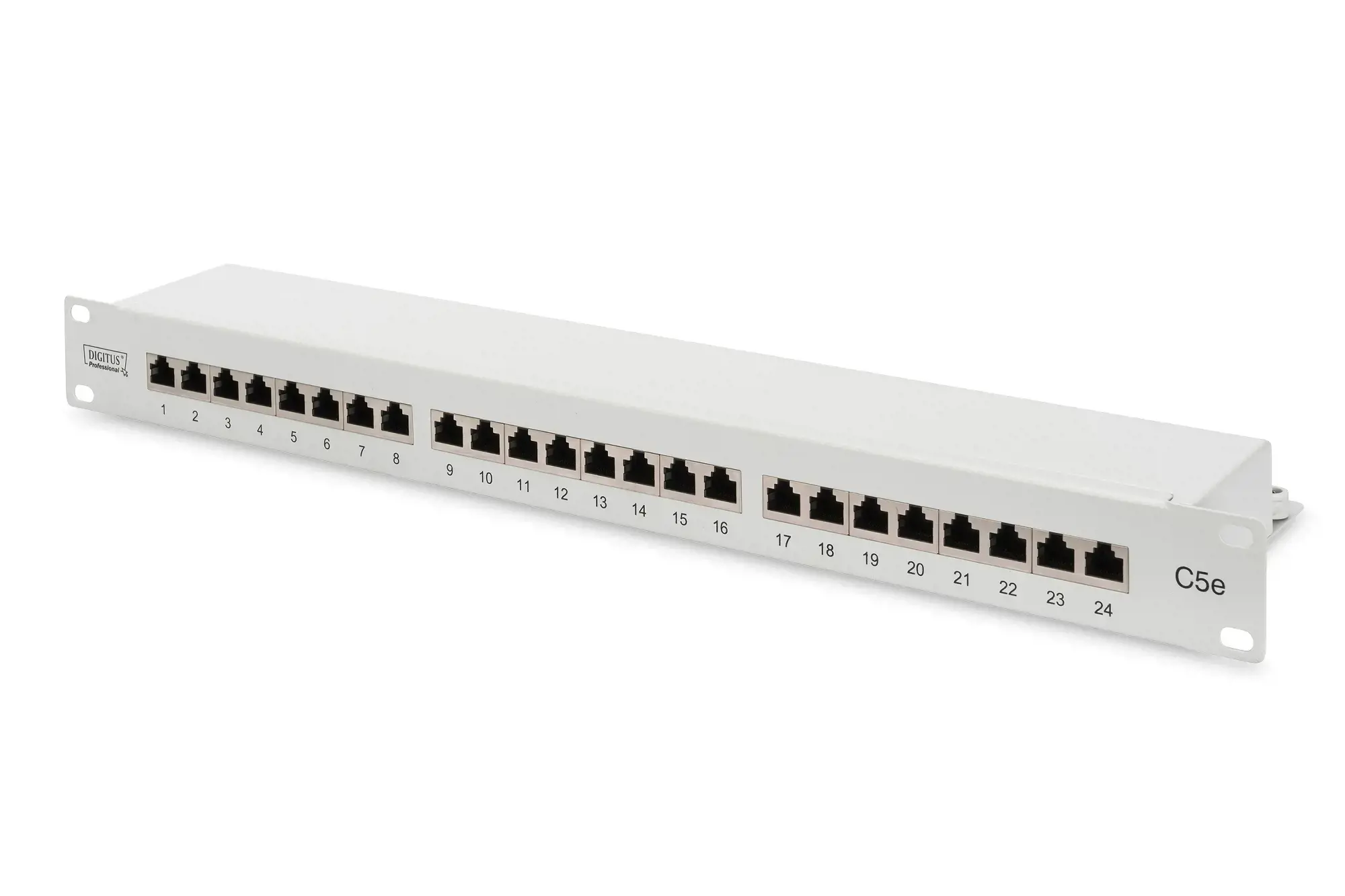 DIGITUS Patch Panel 19inch 24Port Cat5e STP ekranuotas pilka RAL7035 kabelių montavimas apie LSA