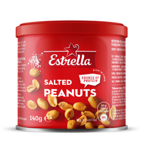 Kepinti žemės riešutai su druska ESTRELLA, metalinis indelis, 140 g
