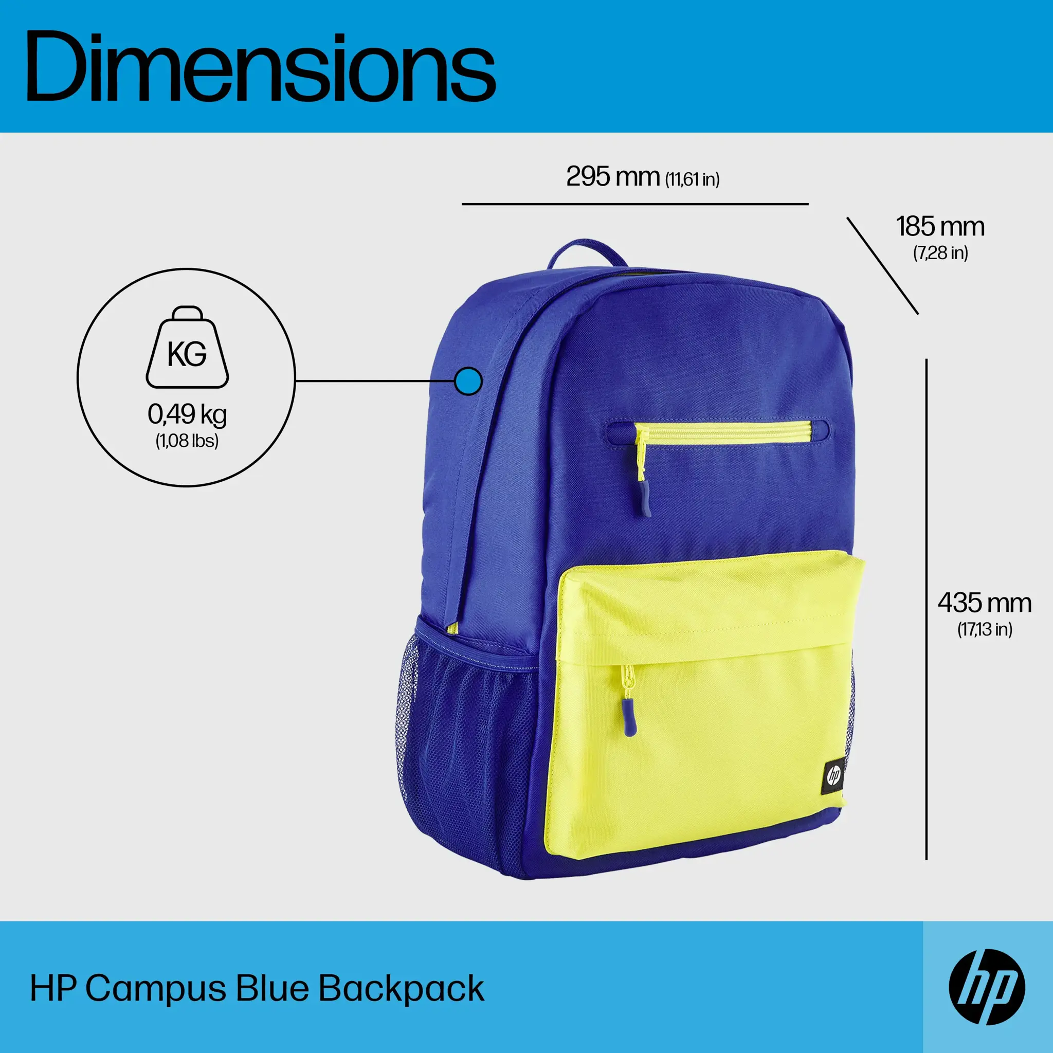 HP Campus Blue kuprinė, 39,6 cm (15,6"), nešiojamojo kompiuterio skyrius, poliesteris, putų poliuretanas