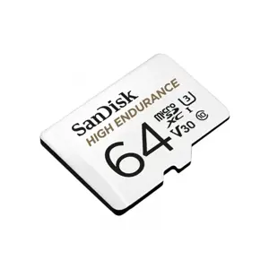 "SanDisk High Endurance microSDXC" 64 GB + SD adapteris - skirtas automobilinėms kameroms ir namų stebėjimui, iki 5000 valandų, "Full HD" / 4K vaizdo įrašai, iki 100/40 MB/s skaitymo / rašymo greitis, C10, U3, V30; EAN:619659173081
