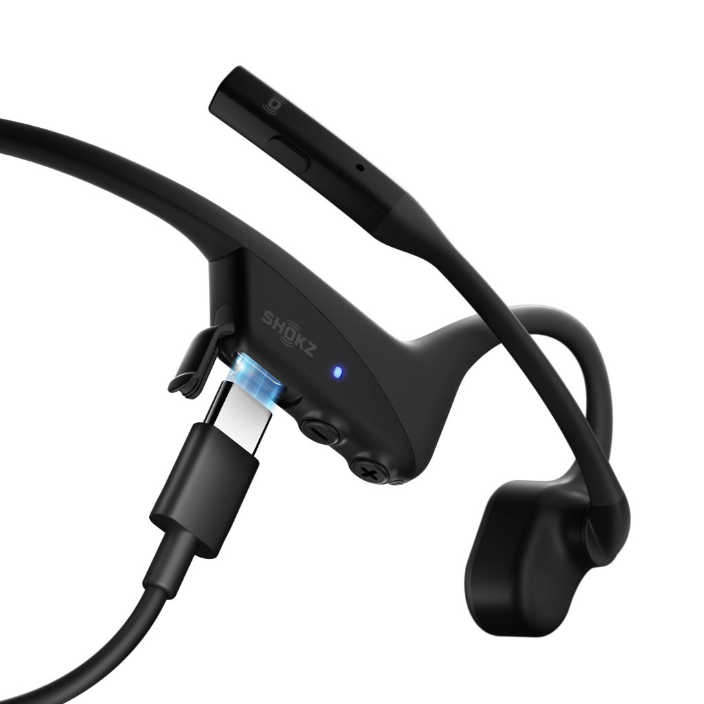 SHOKZ OpenComm2 2025 Upgrade Wireless Bluetooth Bone Conduction Videoconferencing Headset with USB-C Charging Port | 16 Hr Talk Time, 29m Wireless Range, 1 Hr Charge Time | Includes Noise Cancelling Boom Mic, Black, Wireless, Office/Call center, 35 g, Headset, Black