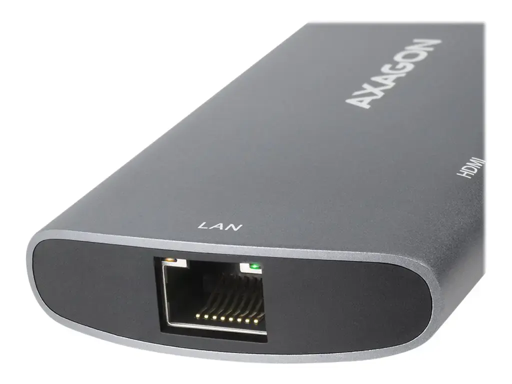 Axagon HMC-6M2 SUPERSPEED USB-C COMBO 6IN1 HUBMultiport USB 3.2 Gen 1 šakotuvas. SATA M.2, HDMI, Gigabit LAN ir Power Delivery. Kabelis USB-C 18 cm.