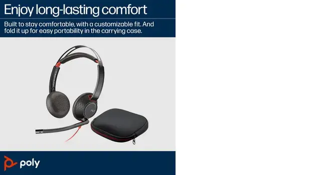 POLY Blackwire 5220 Stereo USB-C Headset +3.5mm Plug +USB-C/A Adapter, Wired, Business/Everyday, 162.5 g, Headset, Black