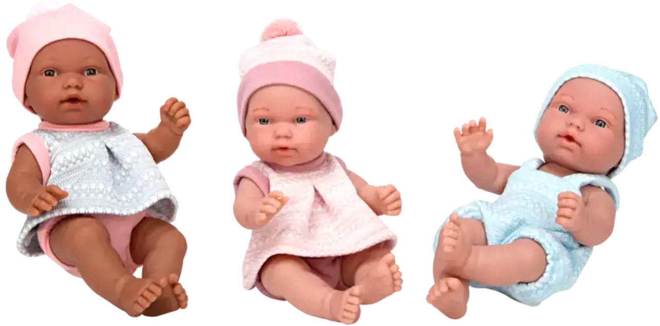 Elegantiški kūdikėliai su kepurėmis, 26 cm