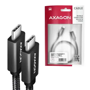 Axagon Duomenų ir įkrovimo USB 3.2 Gen 2 kabelio ilgis 2 m. PD 100 W, 5 A, 4K HD vaizdo įrašas. Juodos spalvos pintas.