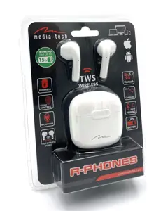MEDIATECH MT3589W R-PHONES- "Bluetooth" ausinės TWS su maitinimo baterija. Balta