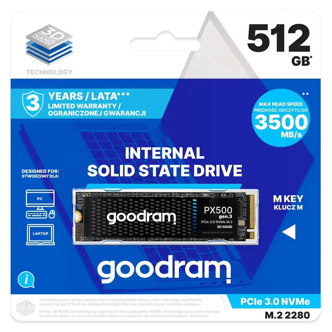 SSD diskas GOODRAM SSDPR-PX500-512-80-G3 512 GB, M.2, PCI Express 3.0