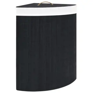 Kampinis skalbinių krepšys, juodos spalvos, bambukas, 60l