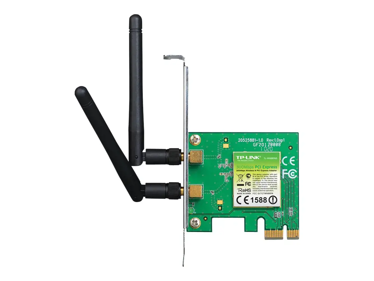 TP-LINK 300MBit/s WLAN-N PCI Express adapteris Atheros-Chipsatz 2T2R 2,4 GHz 802.11b/g/n 2 nuimamos antenos