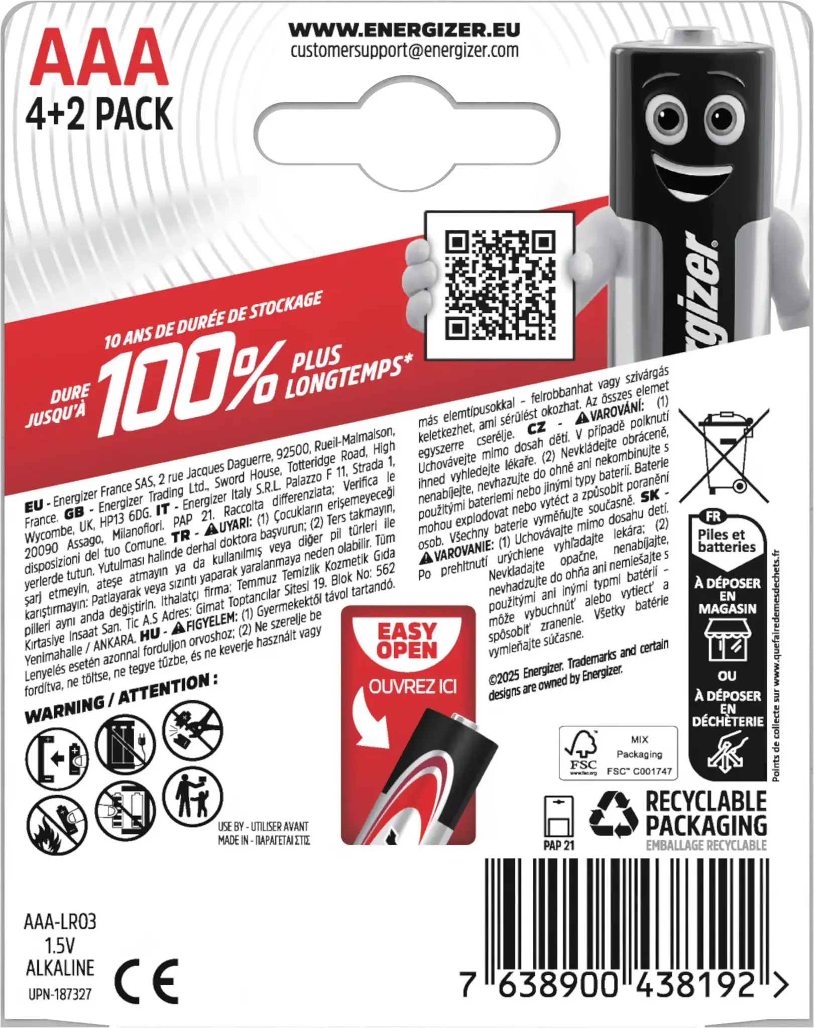 LR03 šarminės baterijos "Energizer Max" (6 vienetai)