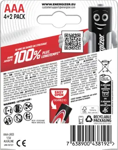 LR03 šarminės baterijos "Energizer Max" (6 vienetai)
