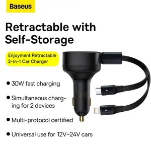 Baseus Enjoyment Car Charger with cable USB-C + Lightning 3A, 30W (Black)