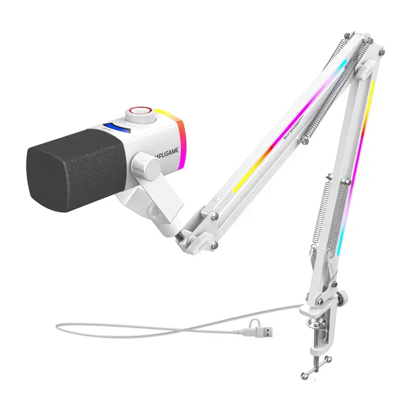 Fifine AM8proTW dynamic microphone with boom arm (white)
