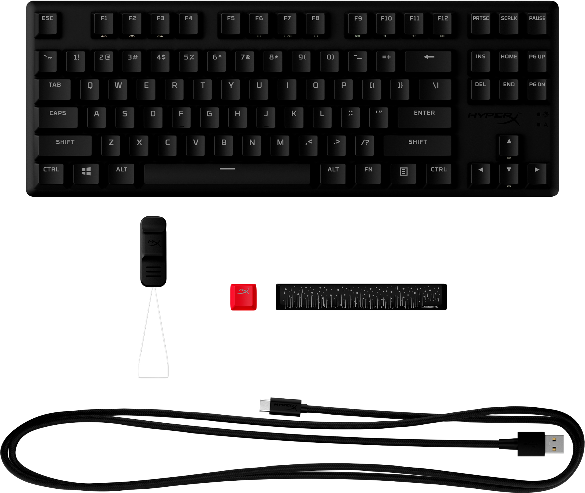 "HyperX Alloy Origins Core PBT HX Aqua" - mechaninė žaidimų klaviatūra, be klavišų (80-87 %), USB, mechaninė, QWERTY, RGB LED, juoda