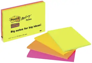 Lipnūs lapeliai POST-IT Super sticky, 149 x 98,4 mm, įvairios spalvos, 4 vnt./pak.