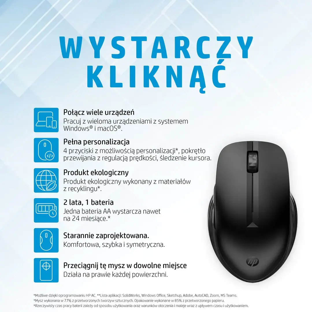 HP 435 Wireless Mouse - Multi-Device, Dual-Mode - Black, Left handed
