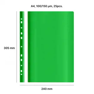 Segtuvelis skaidriu viršeliu su perforacija AD Class  100/150 žalias , 25 vnt./pak.
