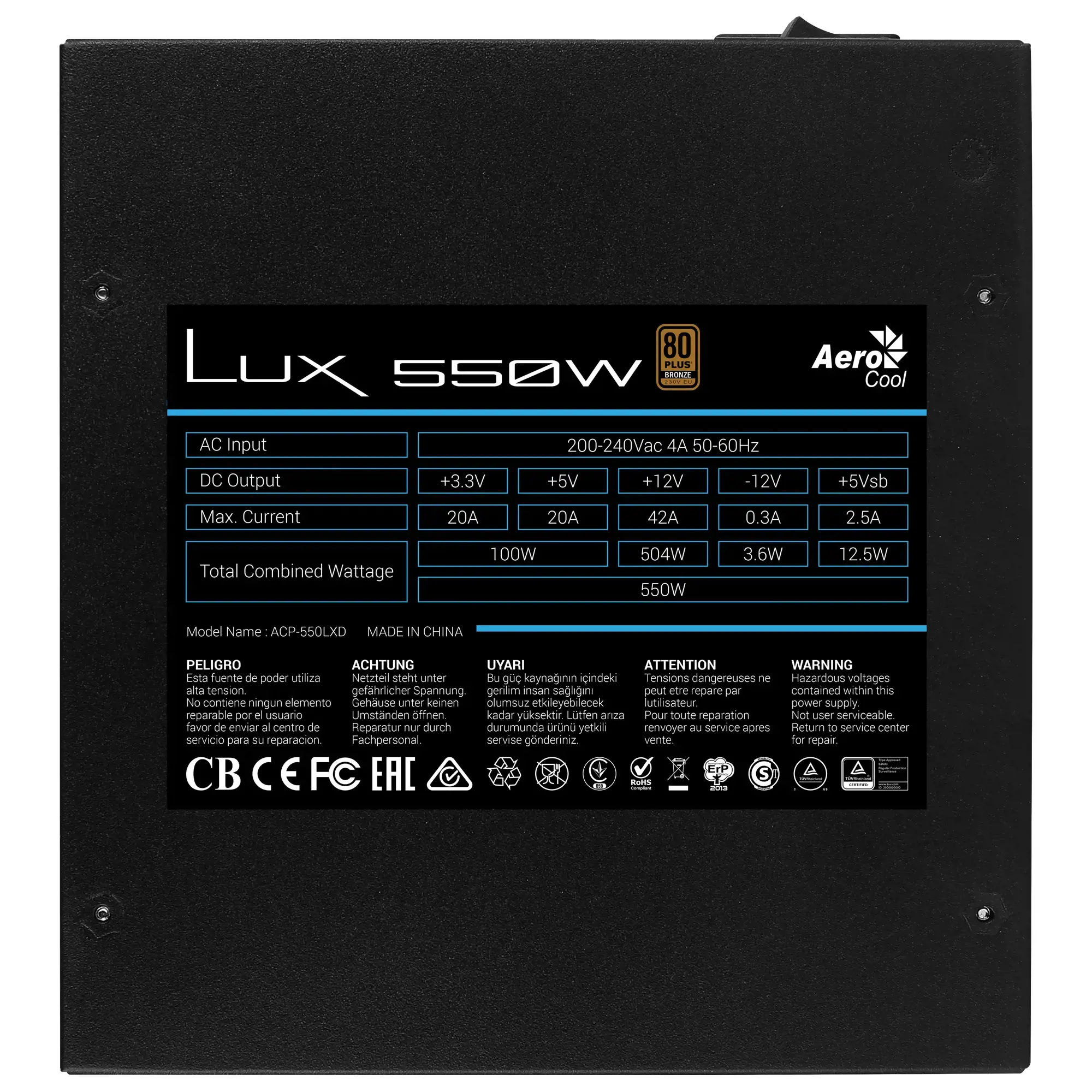Maitinimo blokas AEROCOOL AEROLUX-550-80BRONZE, 550 W, 80 PLUS Bronze