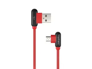 NATEC NKA-1199 "Extreme Media" kabelis microUSB-USB (M), 1 m, pasuktas į kairę/dešinę, raudonos spa…