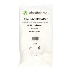 Polietileno pirštinės PLASTICPACK, HDPE, L dydis, 100 vnt.