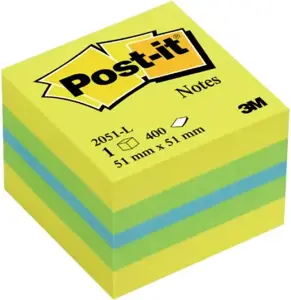 Lipnių lapelių kubas POST-IT MINI LEMON, 51 x 51 mm, 400 lapelių, įvairios spalvos