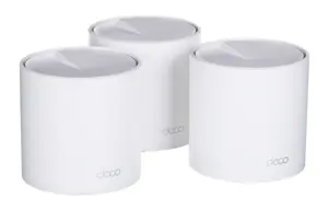 "TP-Link AX3000 Whole Home Mesh WiFi 6" sistema, balta, vidinė, CE: (2,4 GHz) <20 dBm (2,4 GHz) <23 dBm (5 GHz) FCC: <30 dBm (2,4 GHz) <30 dBm (5 GHz), 0-40 °C, -40-70 °C, 10-90 %.